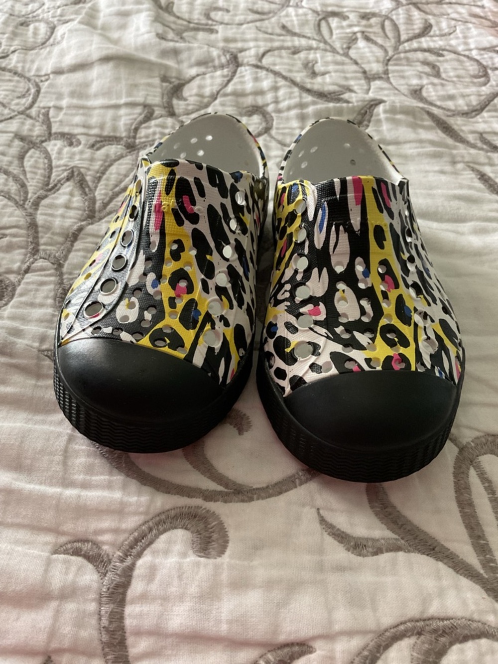 Native Kids Slip-On Water Clogs in Yellow, Black & Pink Leopard Print